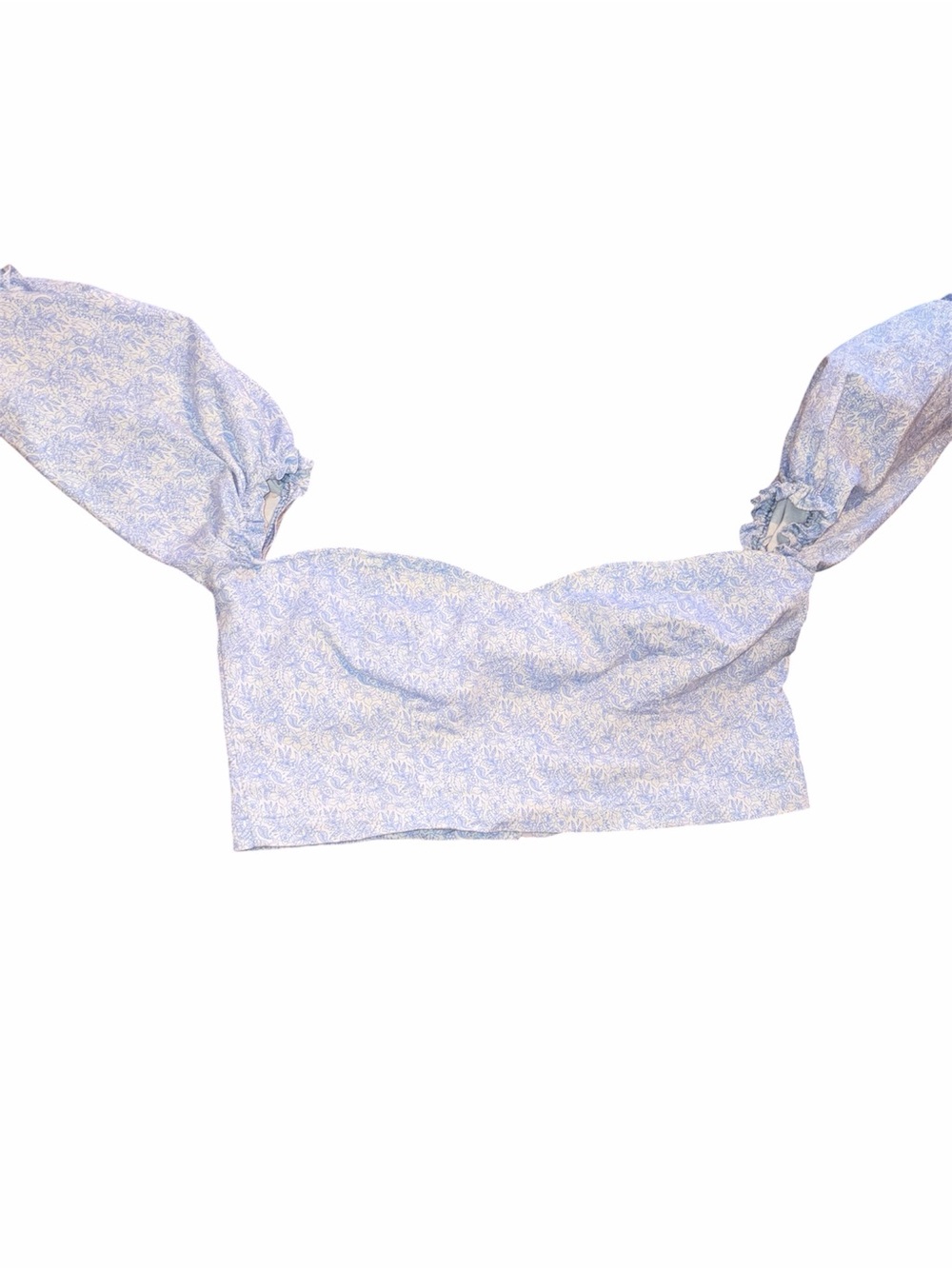 Floral Light Blue Puff Sleeve Crop Top